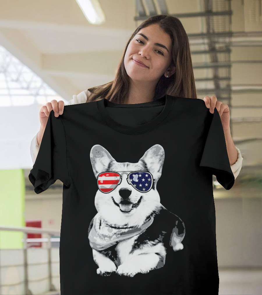 Corgi Sunglasses American Flag Stars Stripes T-Shirt