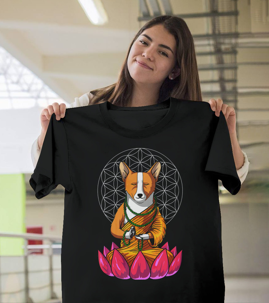 Corgi Dog Buddha Zen Yoga Meditation Lotus Flower Mandala T-Shirt