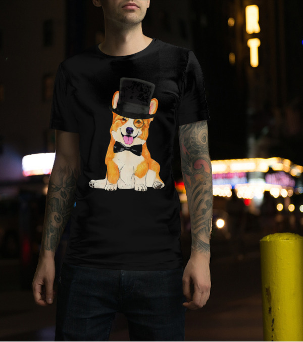 Corgi Wearing Top Hat Monocle And Bow Tie T-Shirt