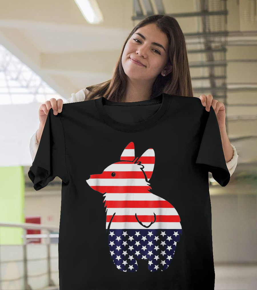 Corgi Dog USA Flag 4th July Patriotic T-Shirt