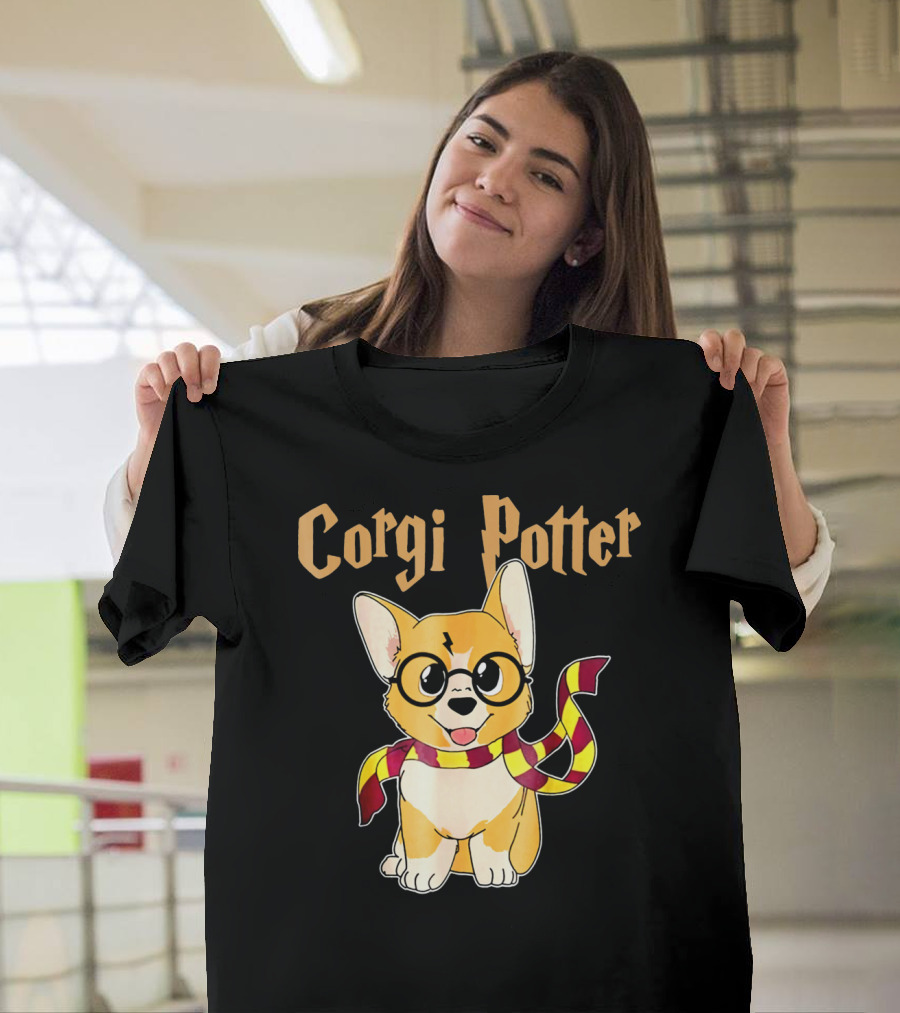 Corgi Potter Funny Corgi Lover Harry Wizard Dog Scarf T-Shirt