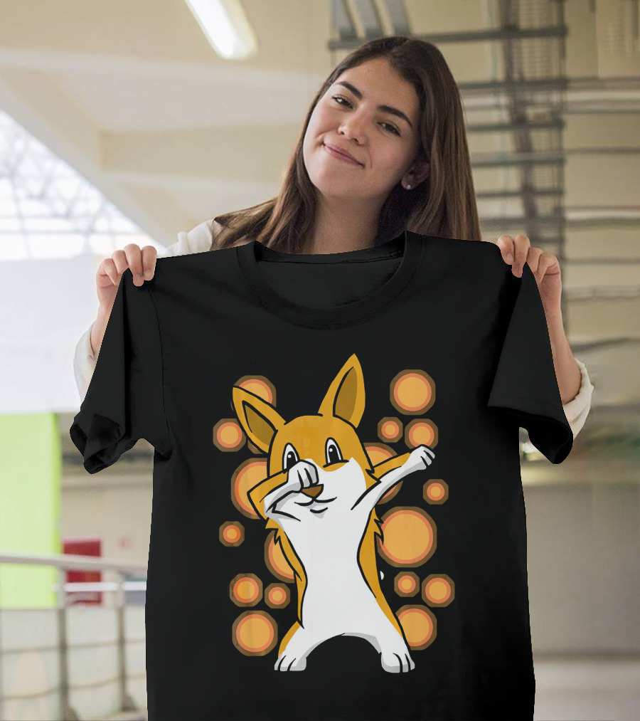 Corgi Dabbing Dog Orange Circles T-Shirt