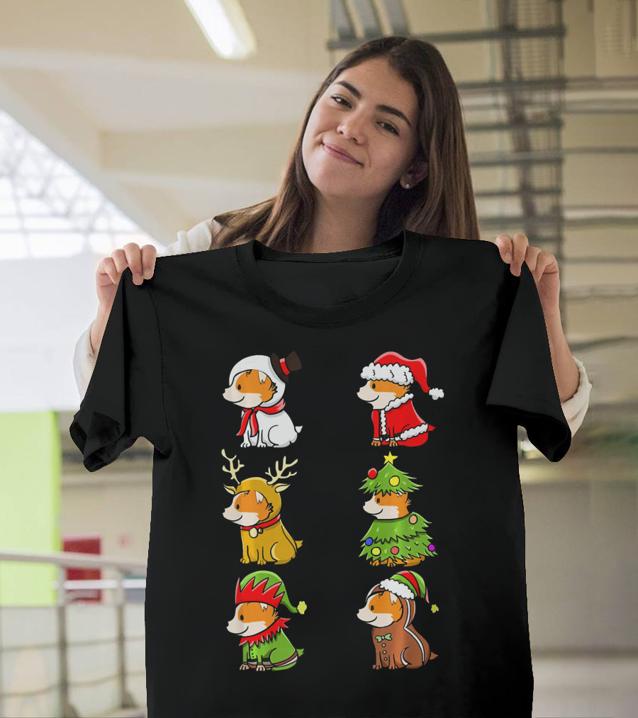 Cute Corgi Christmas Snowman Santa Reindeer Tree Elf Gingerbread T-Shirt