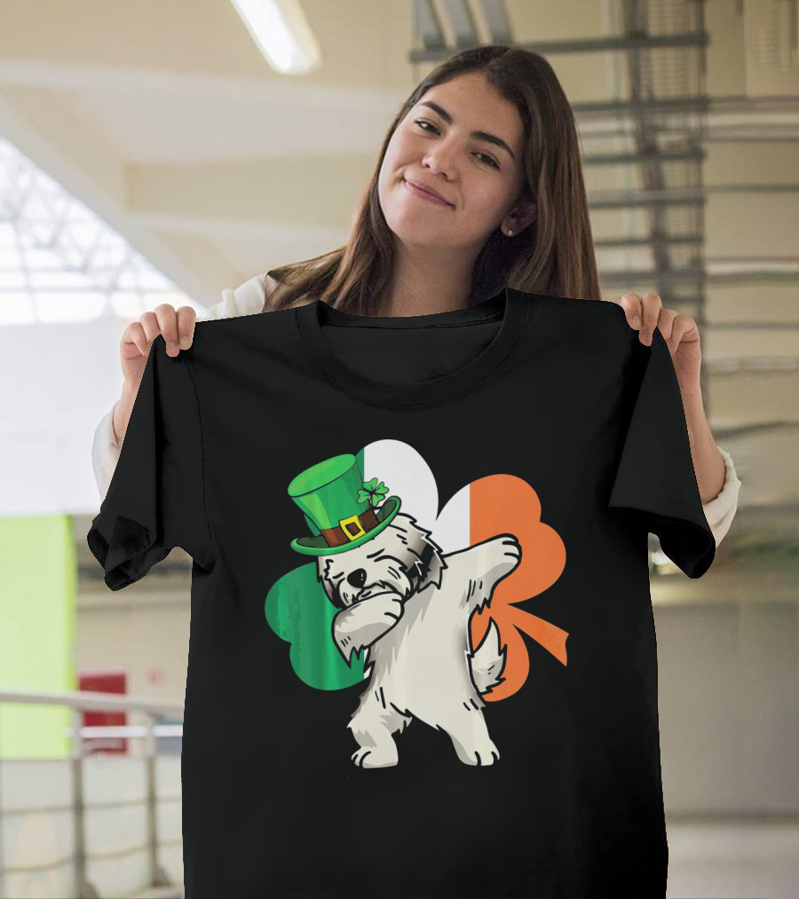 Havanese Dabbing Shamrock St Patricks with Irish Flag Colors T-Shirt