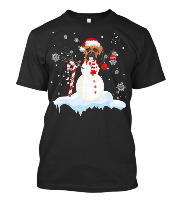 BullMastiff With Santa Hat As Snowman Holding Candy Cane With Snowflakes T-Shirt