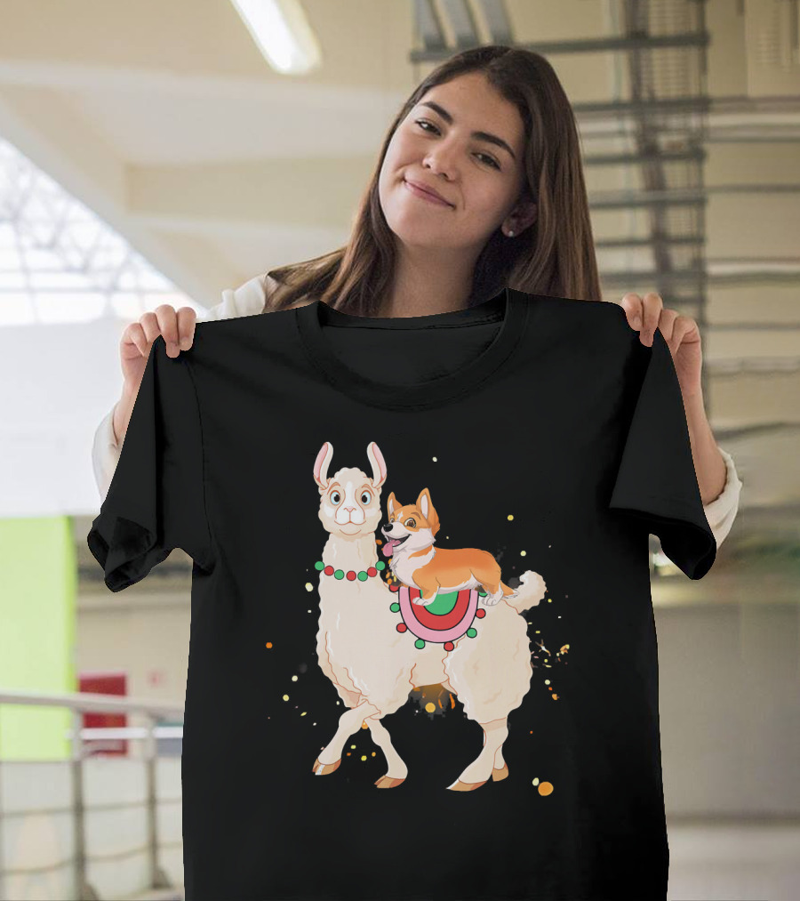 Corgi Riding On Llama Funny Animal Adventure T-Shirt