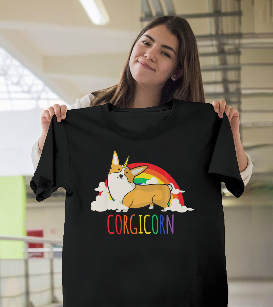 Corgi Unicorn Dog Rainbow Corgicorn Clouds T-Shirt