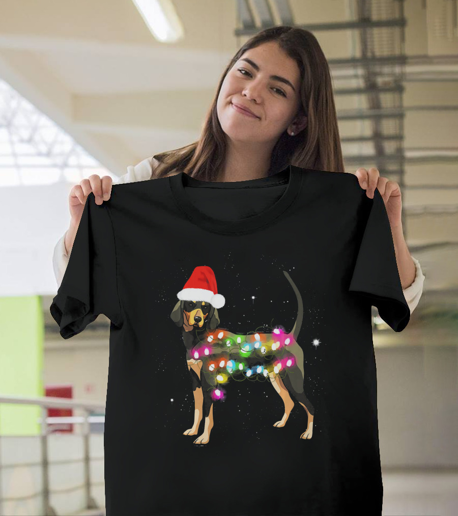 Christmas Lights Bluetick Coonhound Santa Hat T-Shirt