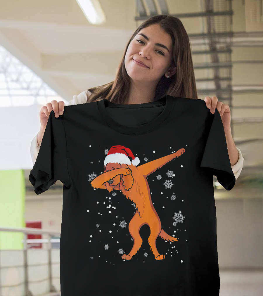 Irish Setter Dabbing Santa Hat Snowflakes Christmas Dog T-Shirt