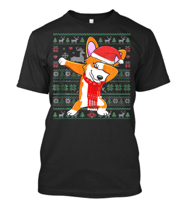 Funny Dabbing Corgi Santa Hat Ugly Xmas T-Shirt