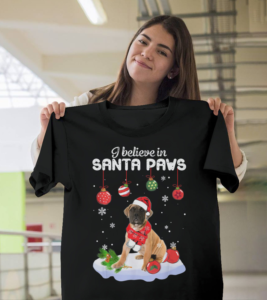 I Believe in Santa Paws Bullmastiff Holiday Ornaments Snowflakes T-Shirt