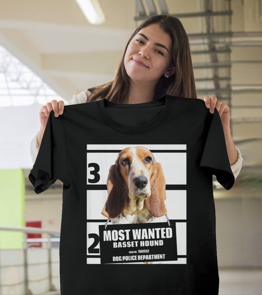 Most Wanted Basset Hound Case No 1561552 Dog Police Department T-Shirt