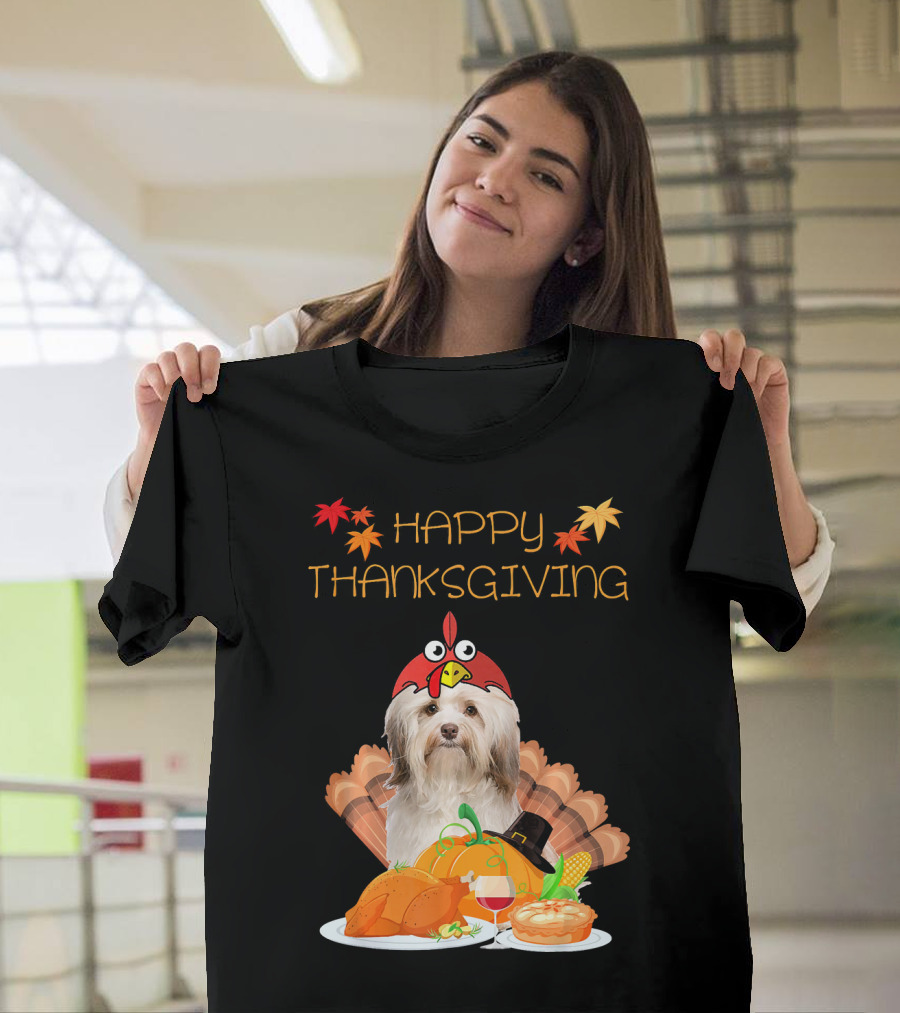 Happy Thanksgiving Havanese Dog with Turkey Feast T-Shirt