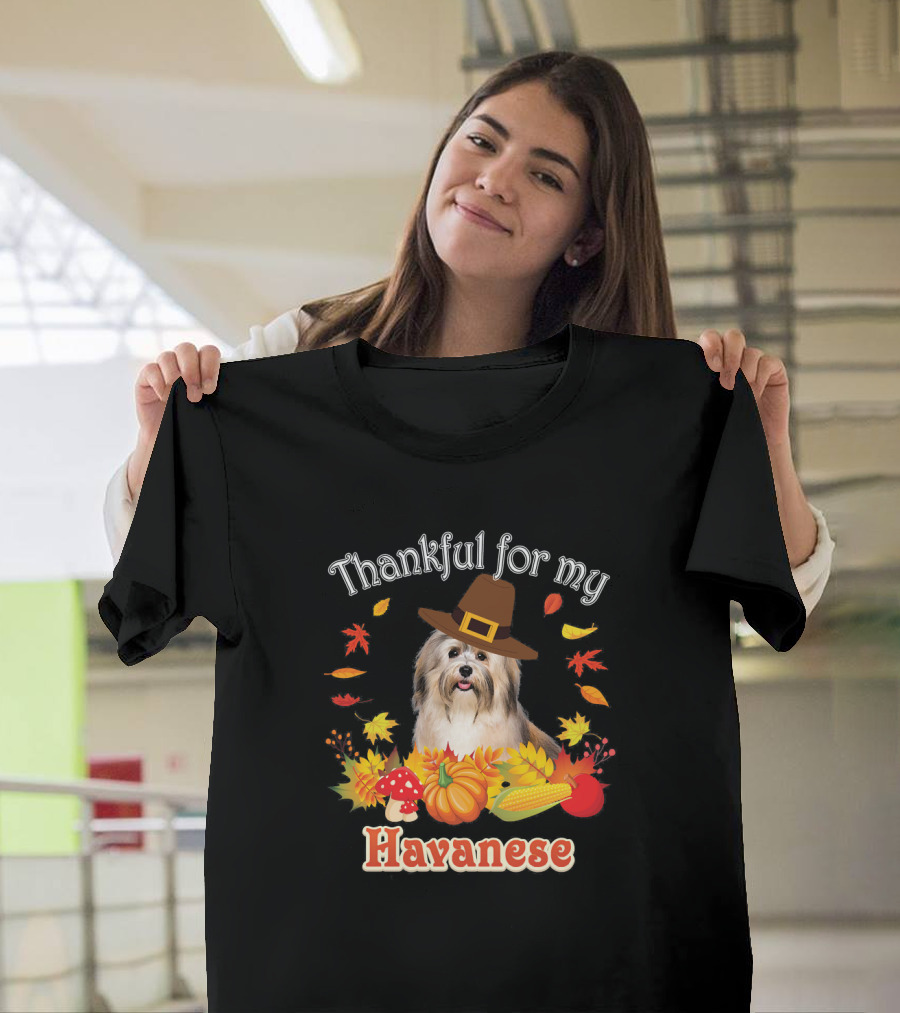 Thankful for My Havanese Dog Lover Thanksgiving Autumn Leaves T-Shirt