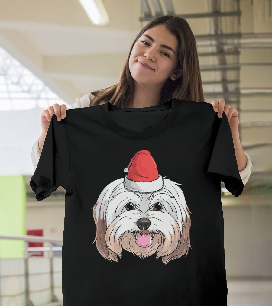 Havanese Dog Santa Claus Hat Christmas Festive Puppy Holiday T-Shirt