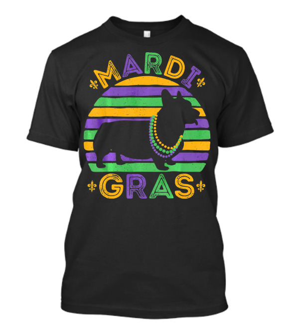 Mardi Gras Corgi Pet Dog Lover Beads Stripes Fleur-de-Lis T-Shirt