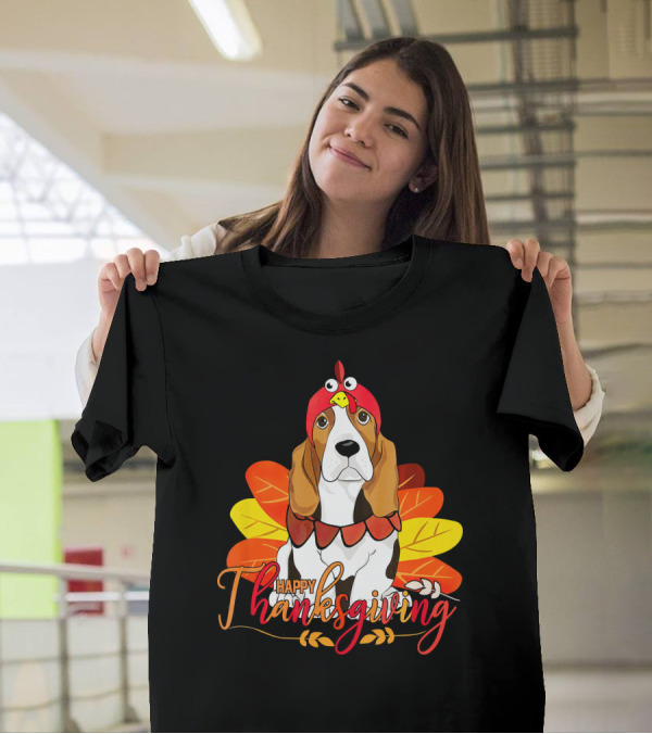 Happy Thanksgiving Funny Basset Hound Turkey Costume T-Shirt