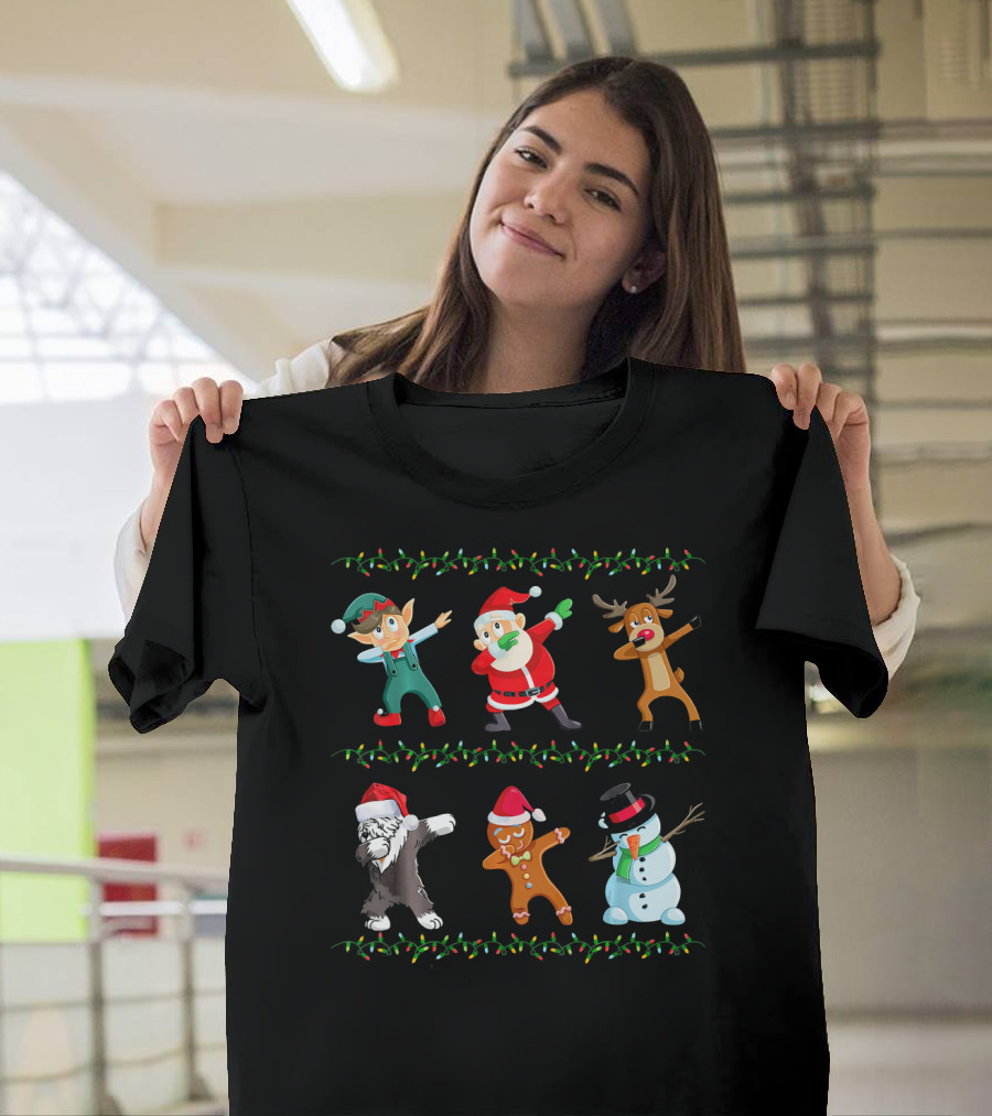 Dabbing Santa Old English Sheepdog Reindeer Gingerbread Snowman Elf Christmas Dance Moves T-Shirt