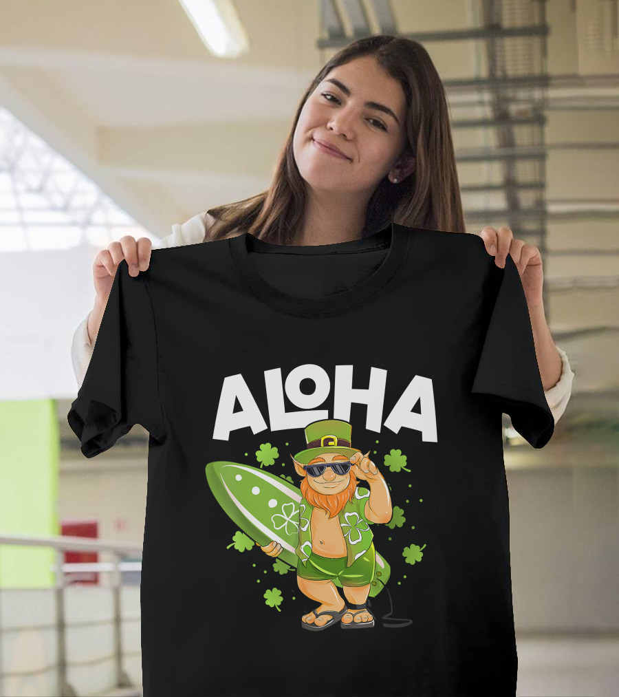 Aloha Leprechaun St Patrick Clover Surf Hawaii T-Shirt