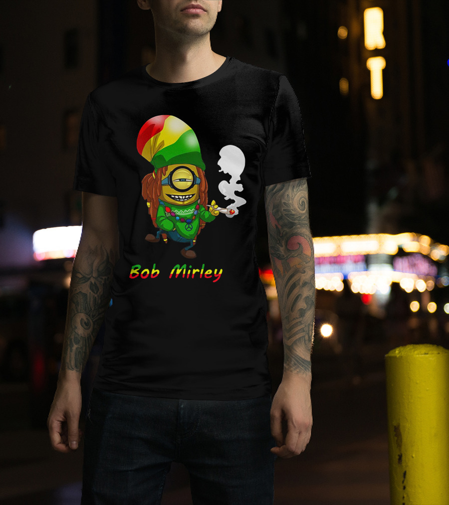Bob Mirley Minion With Rasta Colors Smoking And Peace Necklace T-Shirt