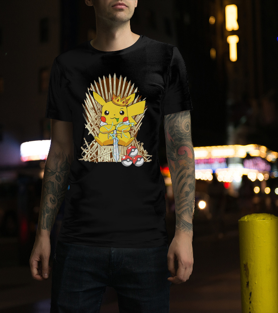 Pikachu Throne King With Sword And Pokeballs Game Of Thrones Style T-Shirt
