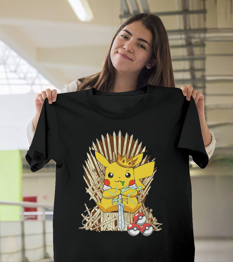 Pikachu Throne King With Sword And Pokeballs Game Of Thrones Style T-Shirt
