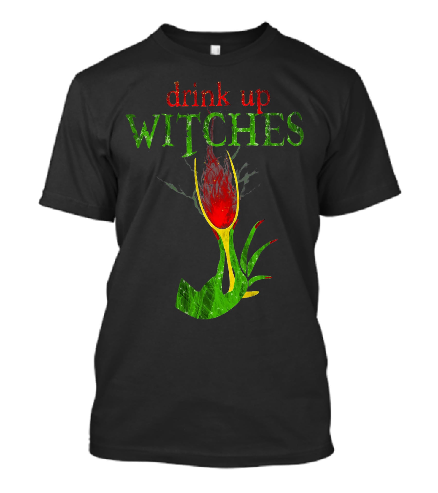 Drink Up Witches Halloween Wine Glass With Witch Hand T-Shirt