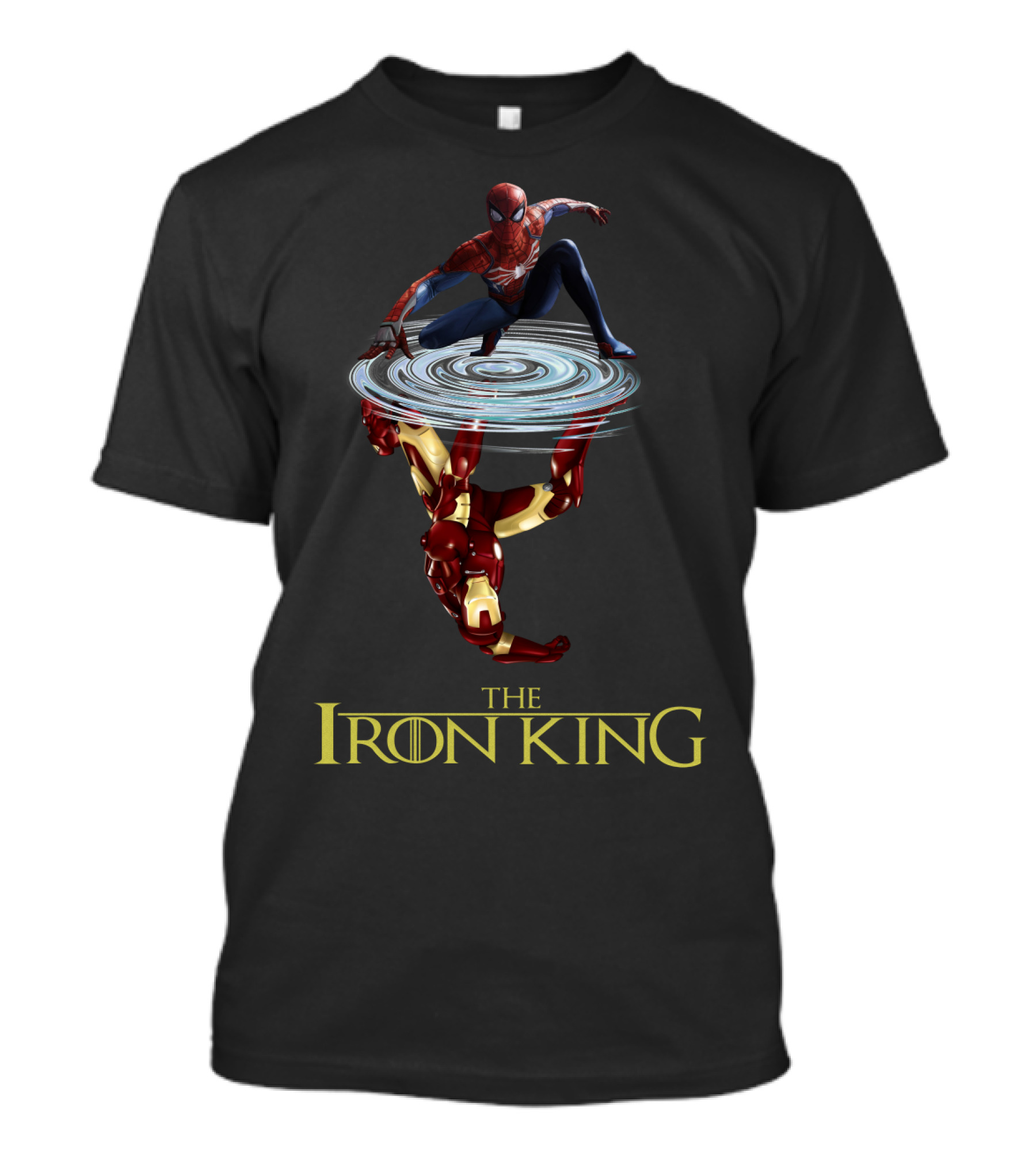 Spider Man Above Iron Man Reflection The Iron King T-Shirt