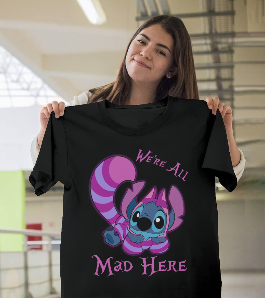 Stitch and Cheshire Cat We're All Mad Here Crossover T-Shirt