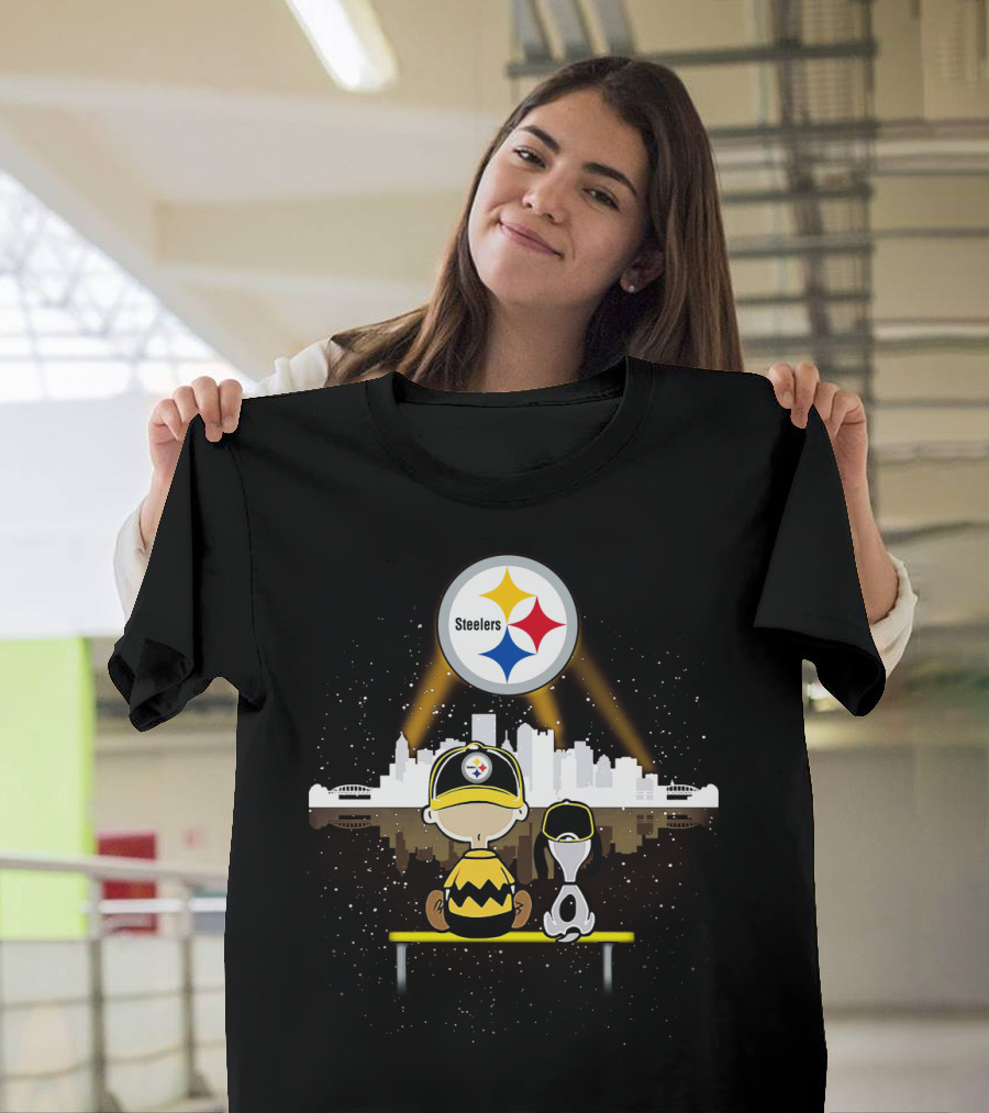Charlie Brown Snoopy Steelers Skyline Reflection T-Shirt