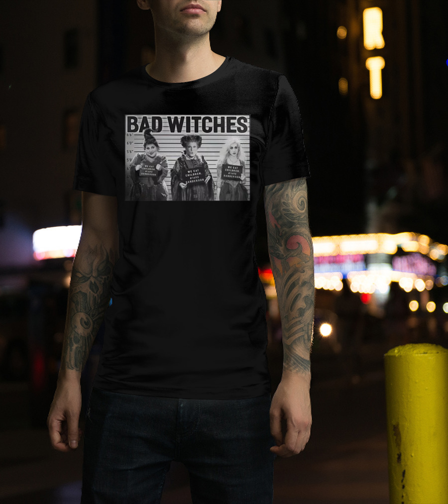 Hocus Pocus Bad Witches Mugshot Halloween Sanderson Sisters We Eat Children 1693 T-Shirt