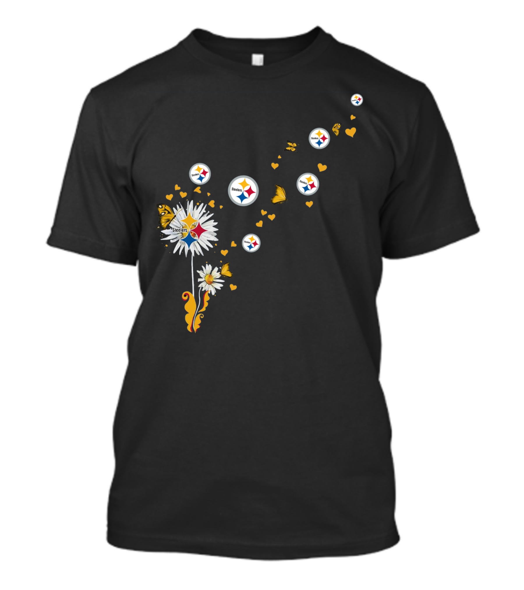 Dandelion With Pittsburgh Steelers Logo And Butterflies T-Shirt