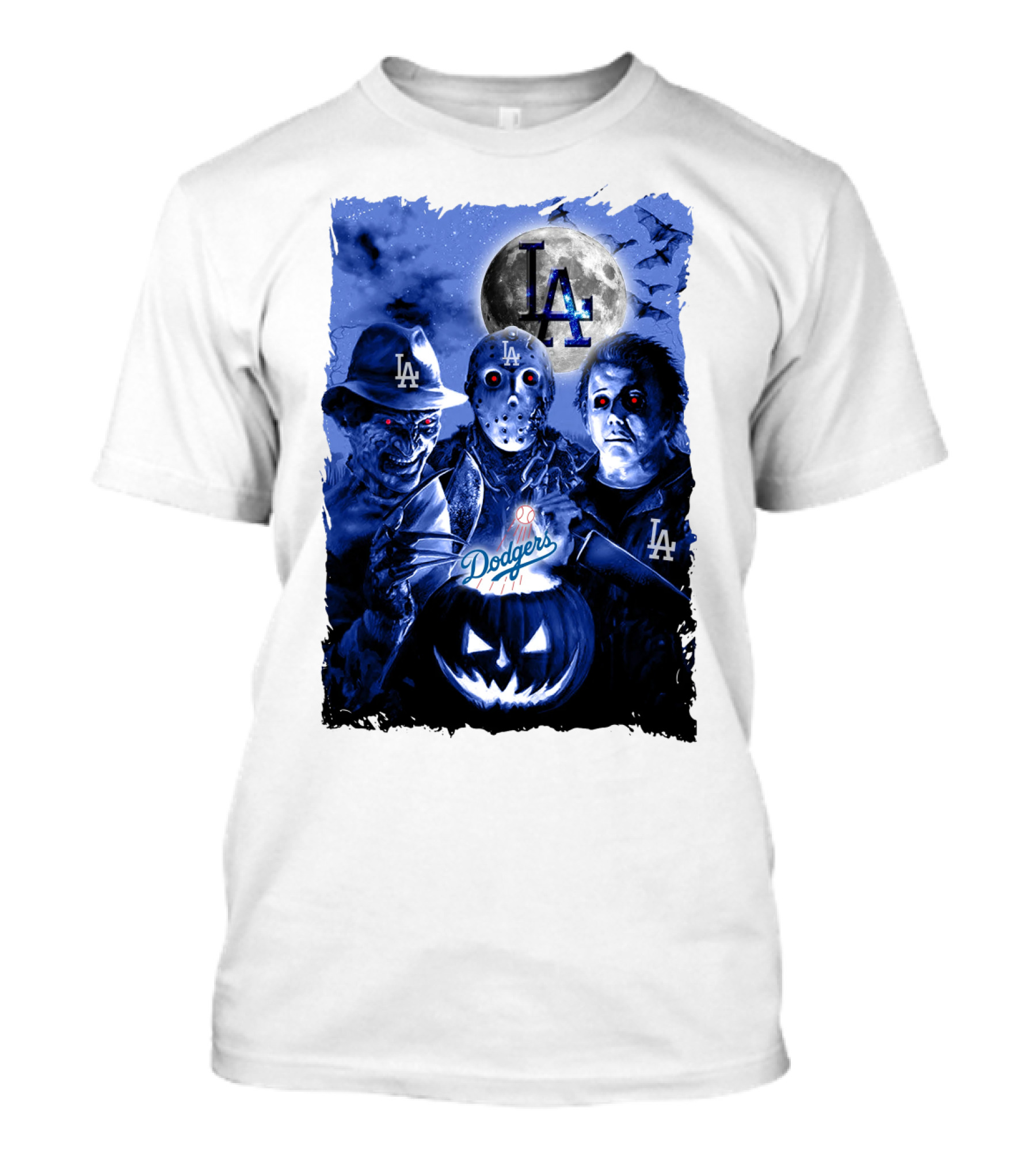 Los Angeles Dodgers Horror Icons Halloween Moon T-Shirt