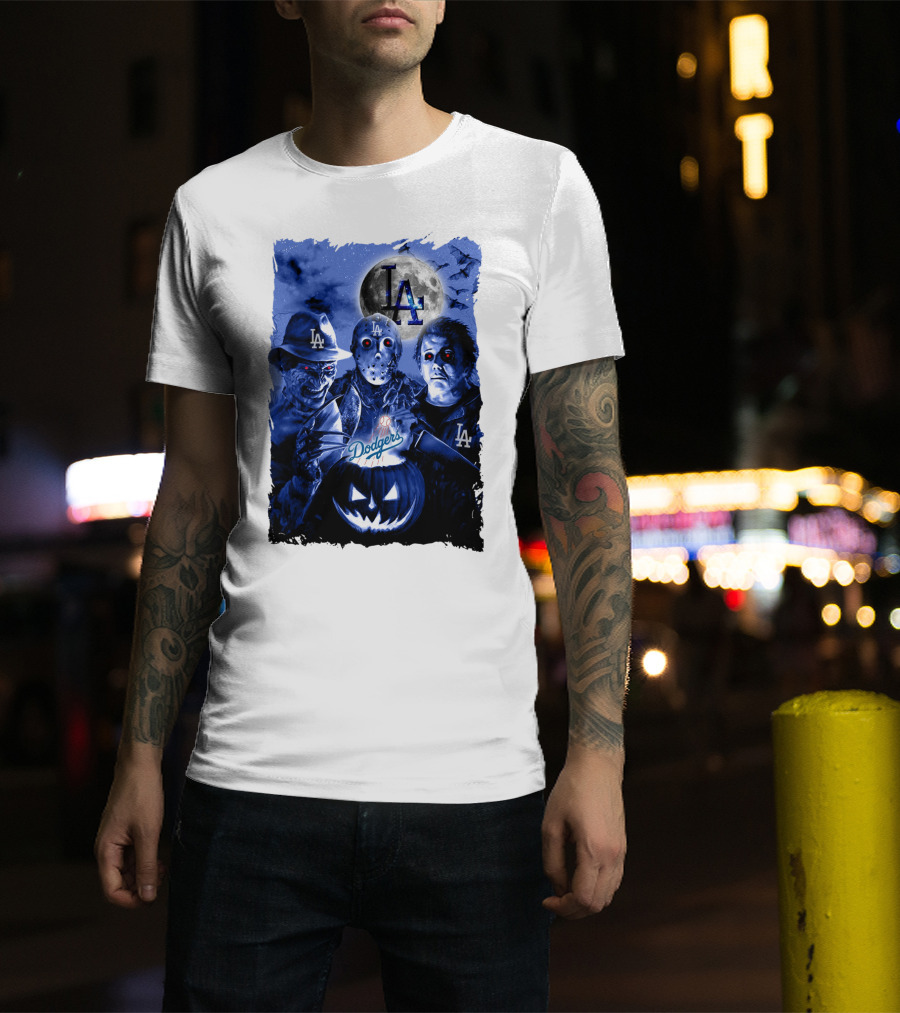 Los Angeles Dodgers Horror Icons Halloween Moon T-Shirt