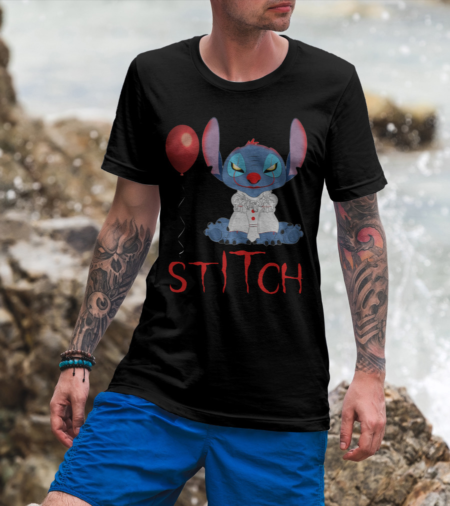 It Horror Stitch With Pennywise Balloon T-Shirt