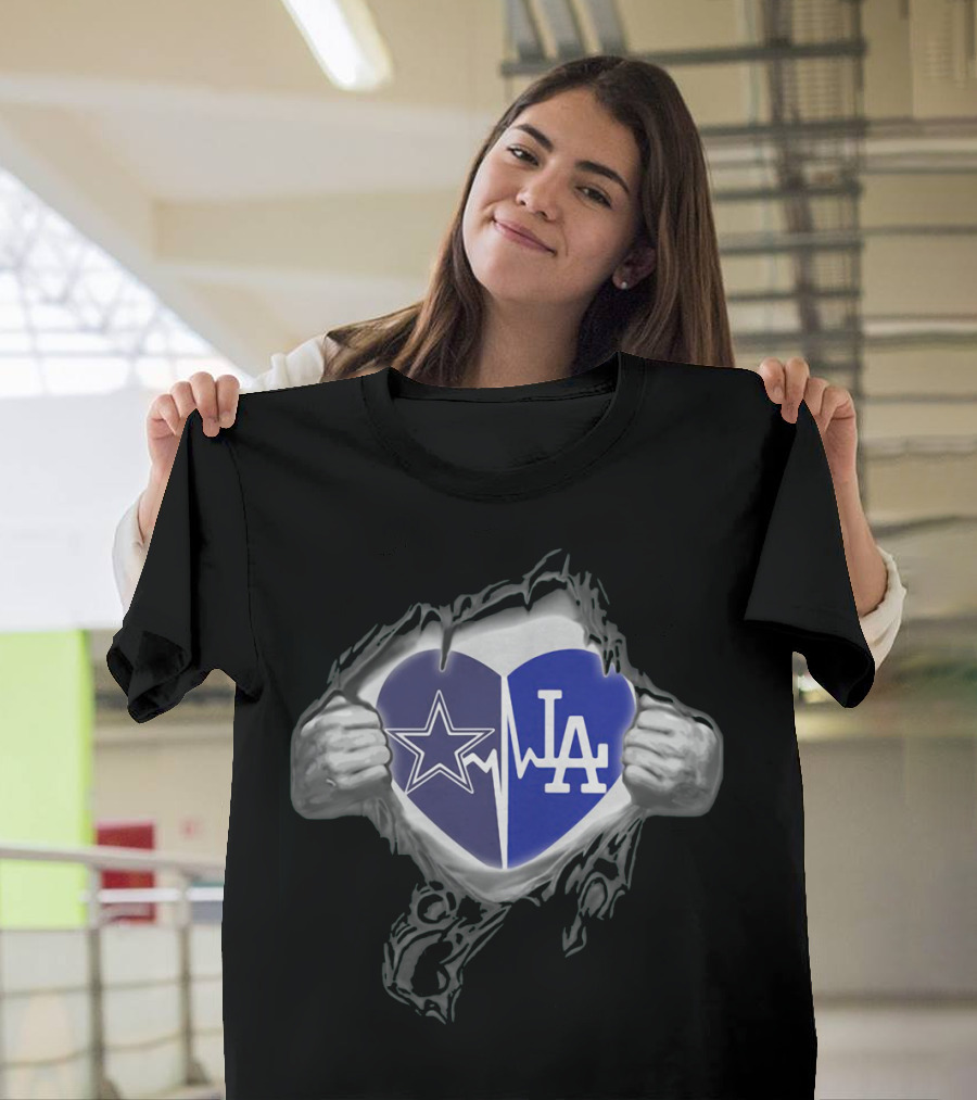 Cowboys LA Dodgers Heartbeat Fusion Iconic Team Spirit T-Shirt