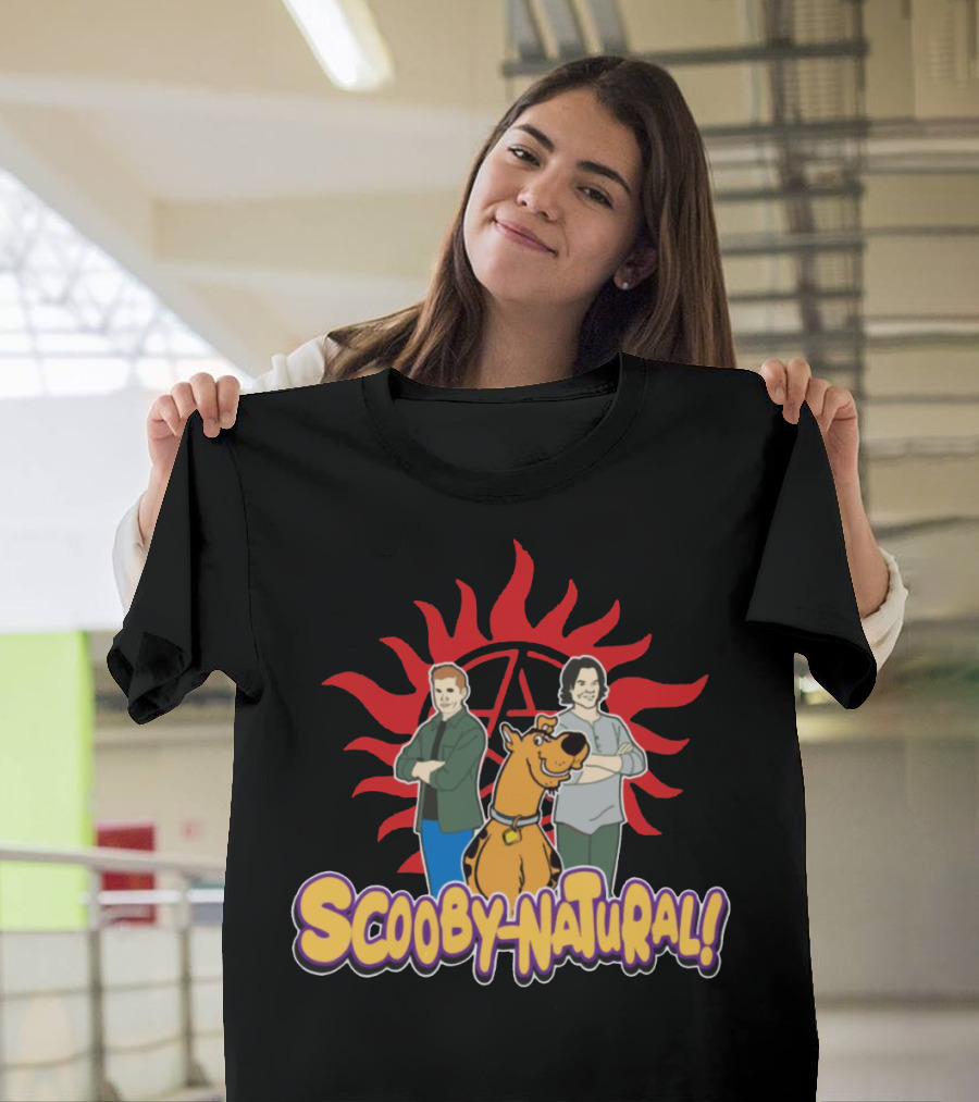 Scooby-Natural Supernatural Crossover Featuring Iconic Red Sun and Mystery Characters T-Shirt