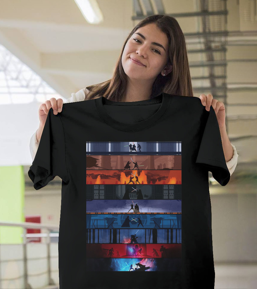 Star Wars Iconic Lightsaber Duels Across Saga T-Shirt