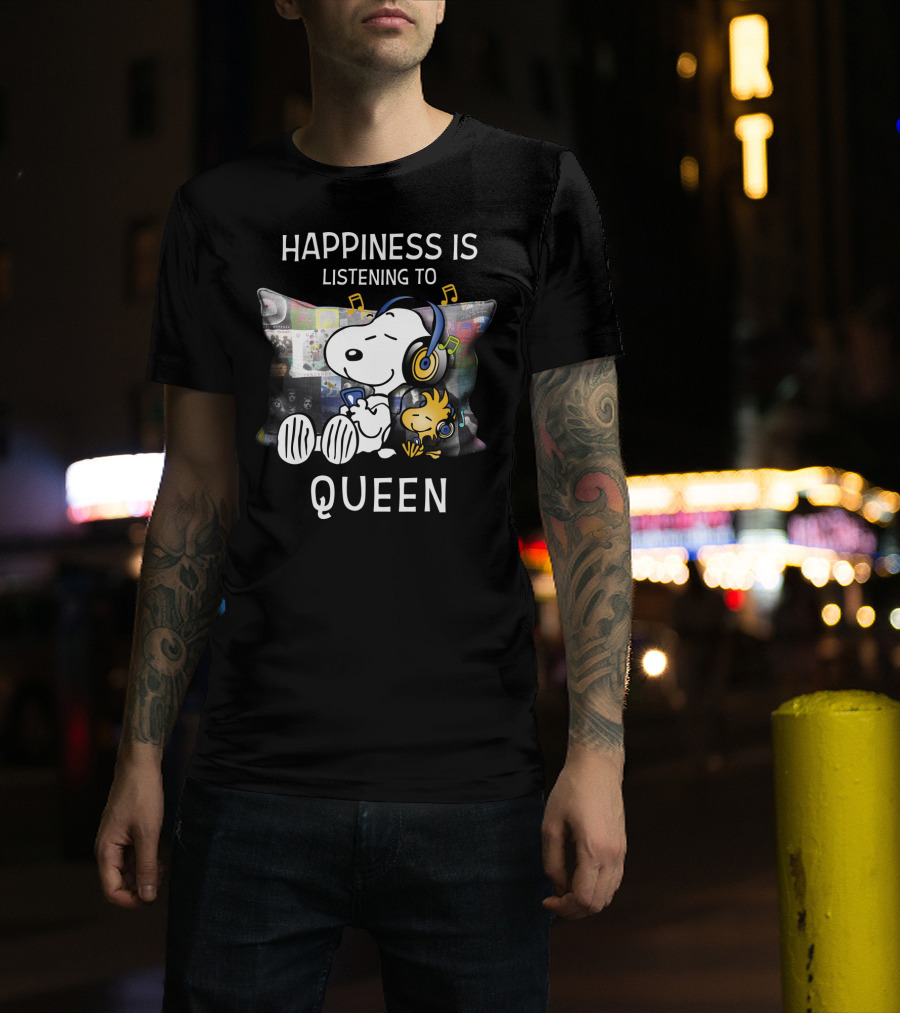 Happiness Is Listening To Queen With Snoopy And Woodstock Music Pillow T-Shirt