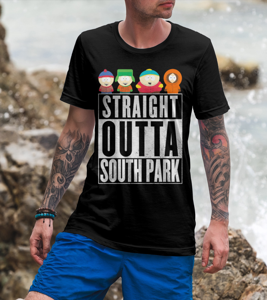 Straight Outta South Park With Iconic Characters Cartman Kyle Stan And Kenny T-Shirt
