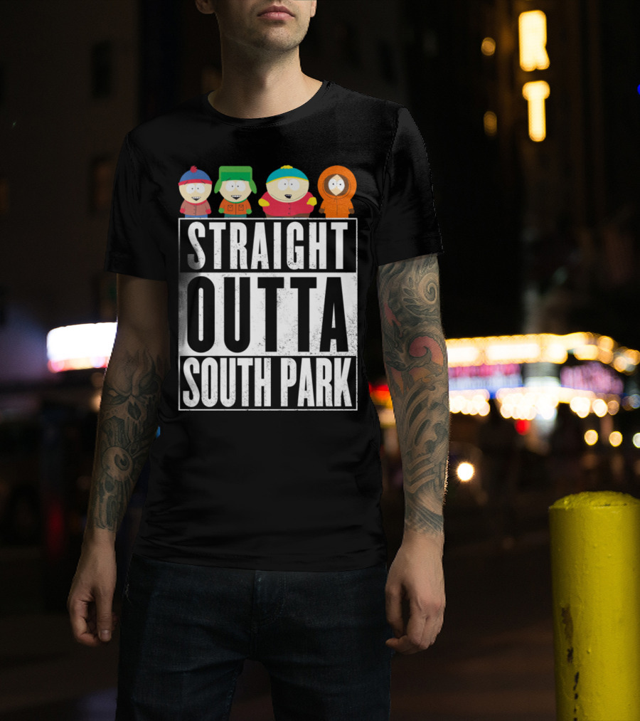 Straight Outta South Park With Iconic Characters Cartman Kyle Stan And Kenny T-Shirt
