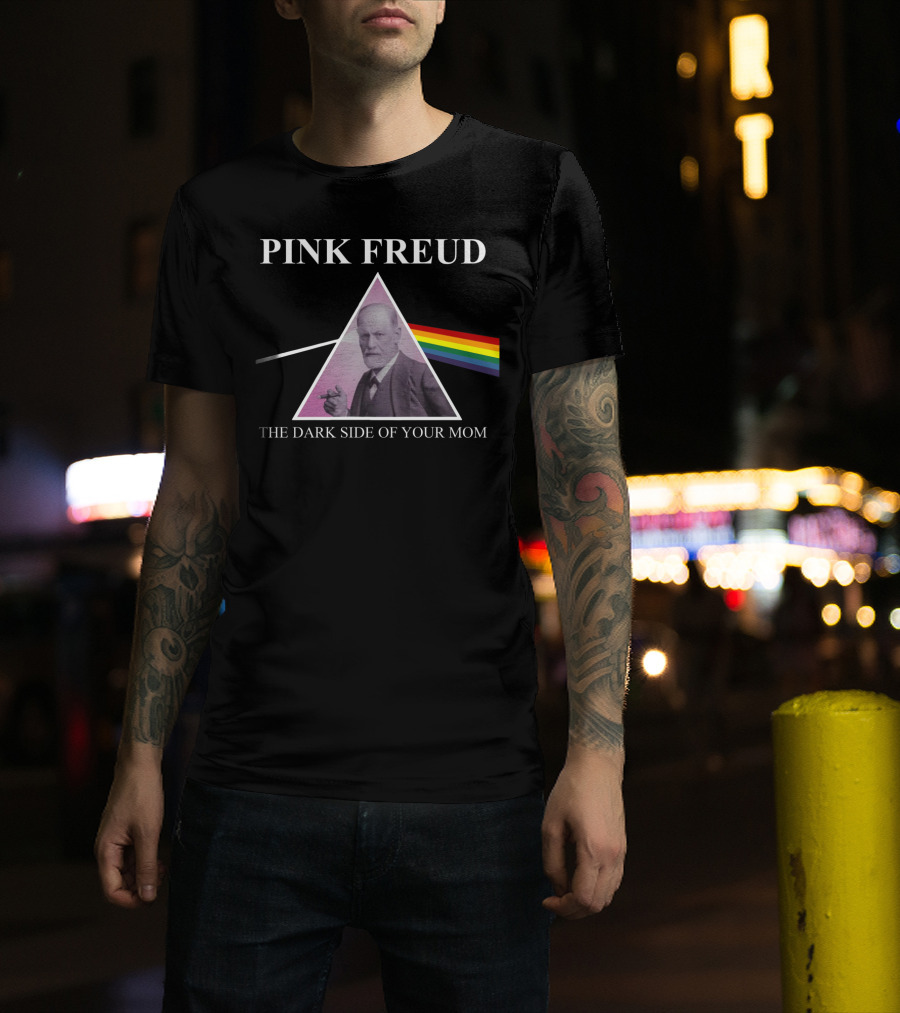 Pink Freud The Dark Side Of Your Mom Sigmund Freud Rainbow Prism Triangle T-Shirt