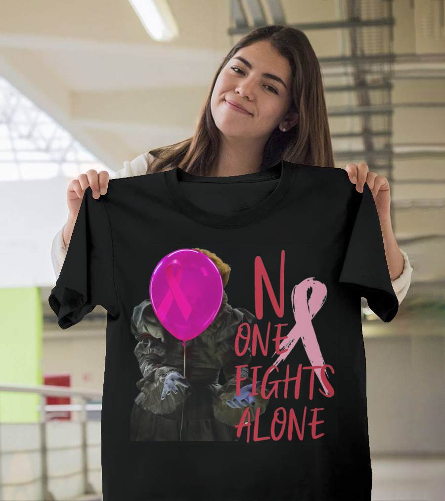 Pennywise No One Fights Alone Breast Cancer Awareness Pink Ribbon Balloon T-Shirt