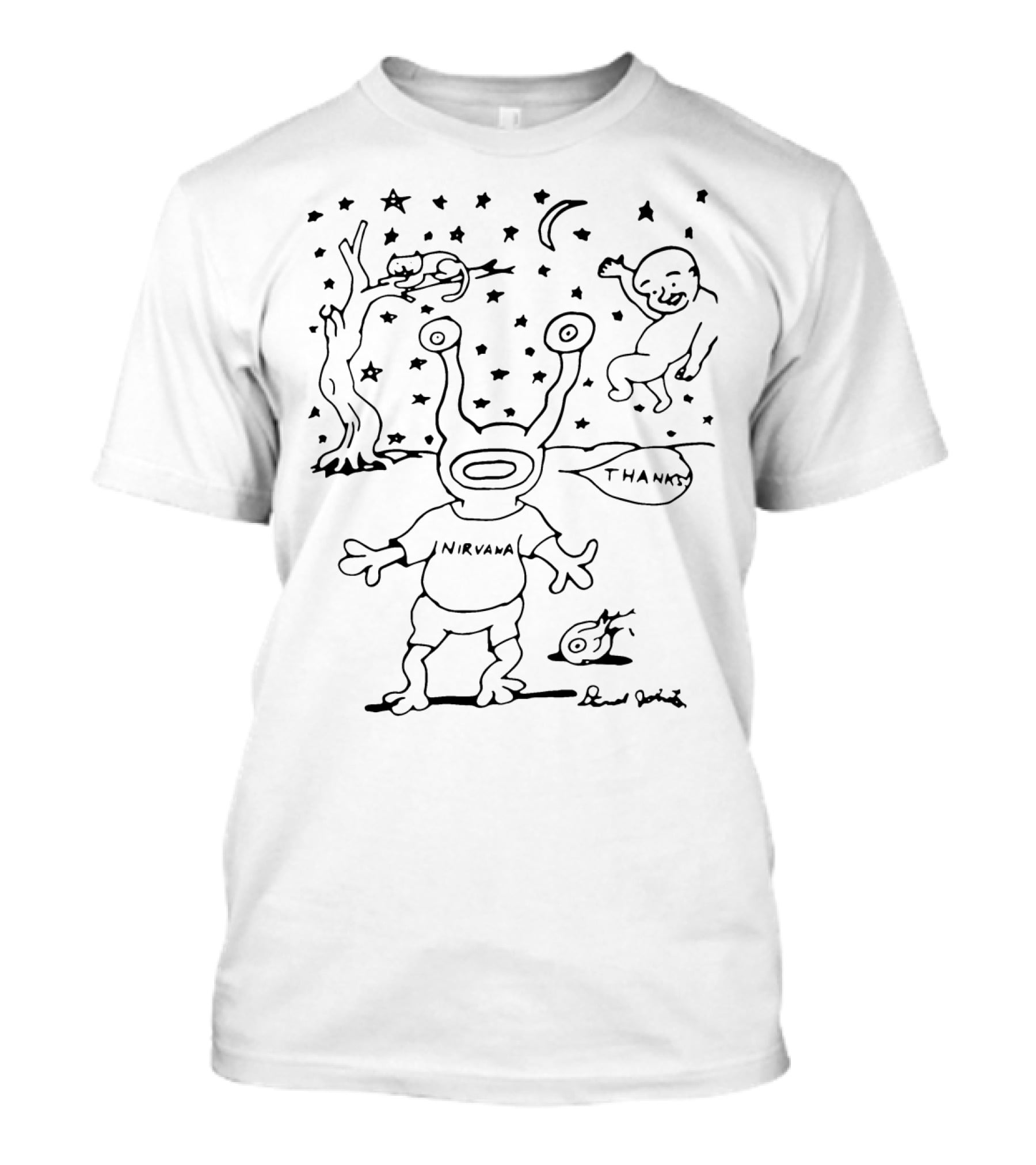 RIP DANIEL JOHNSTON NIRVANA THANKS Drawing With Alien And Stars T-Shirt