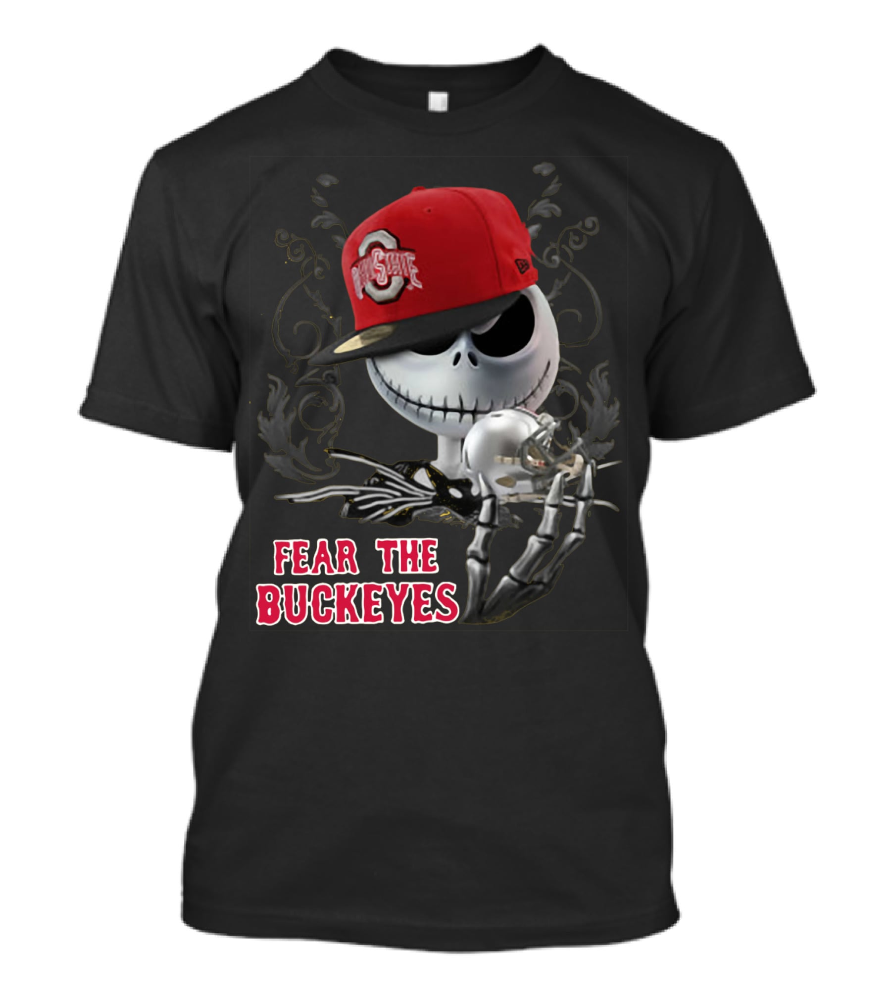 Jack Skellington Wearing Ohio State Buckeyes Hat Fear The Buckeyes T-Shirt