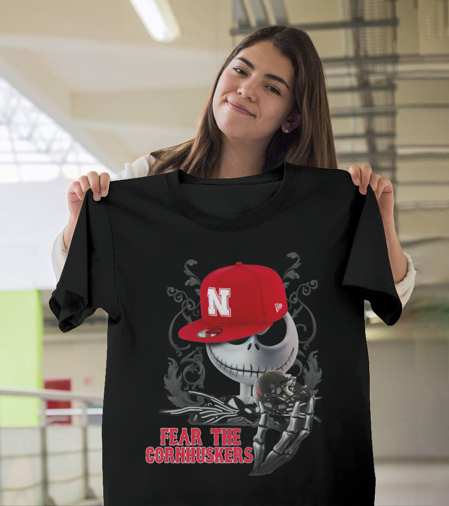 Fear The Cornhuskers Jack Skellington Nebraska Hat T-Shirt