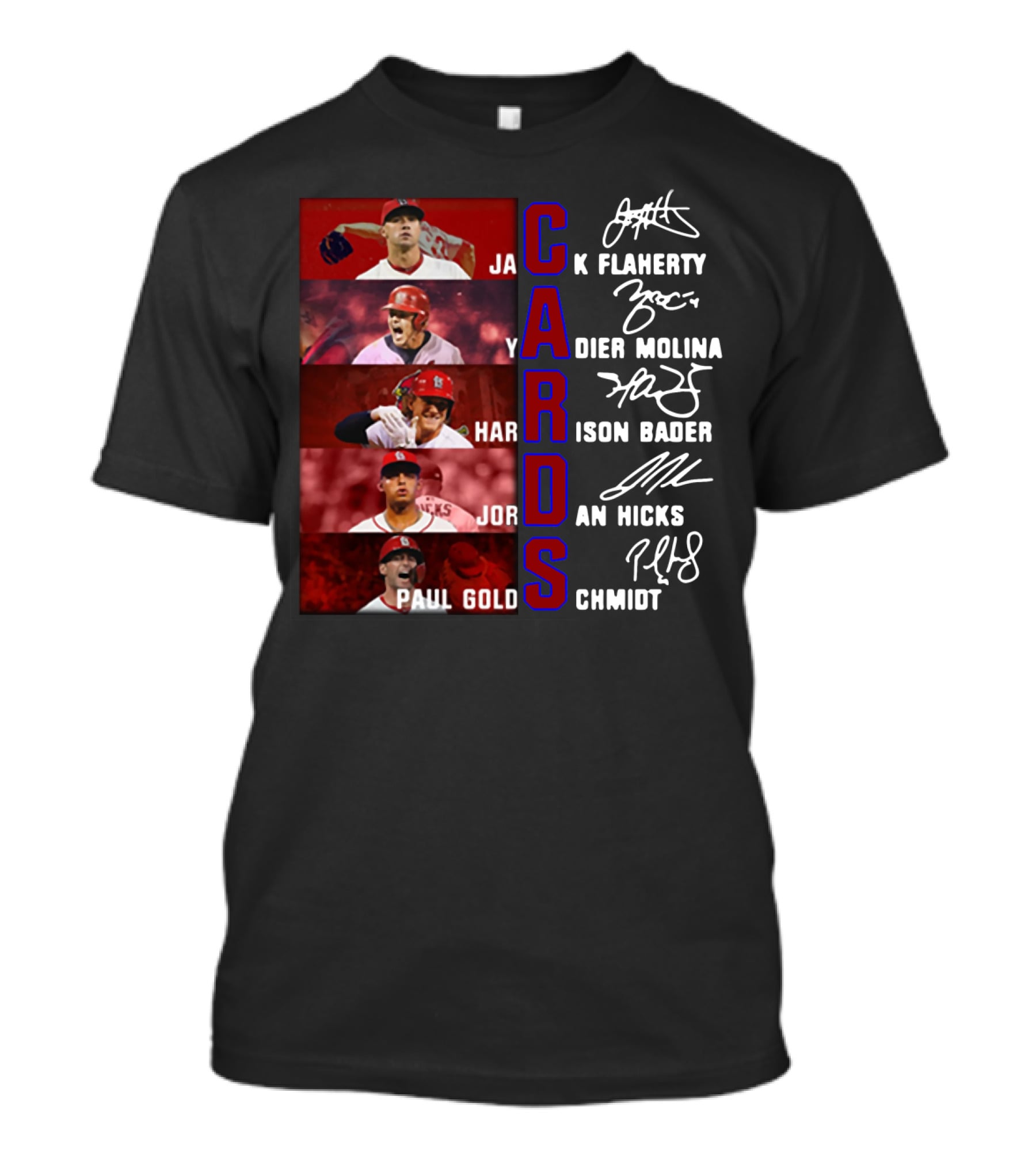 Cards Jack Flaherty Yadier Molina Harrison Bader Jordan Hicks Paul Goldschmidt T-Shirt