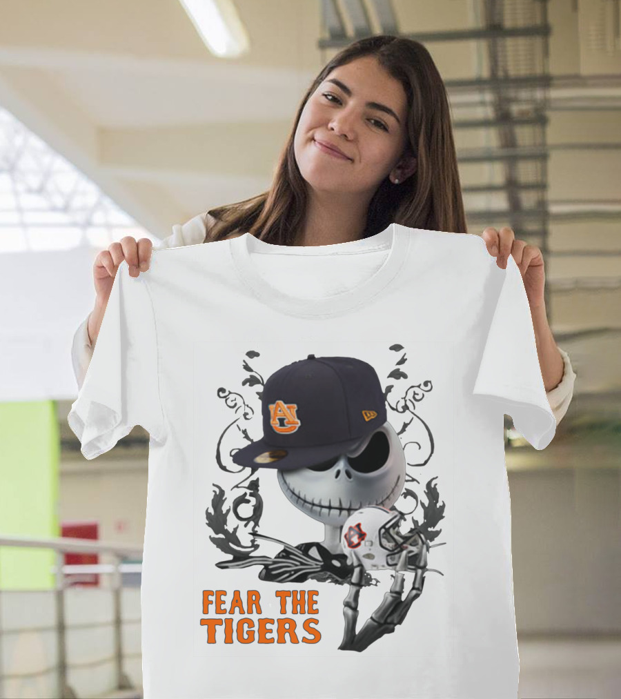 Fear The Auburn Tigers Jack Skellington Helmet And Hat T-Shirt