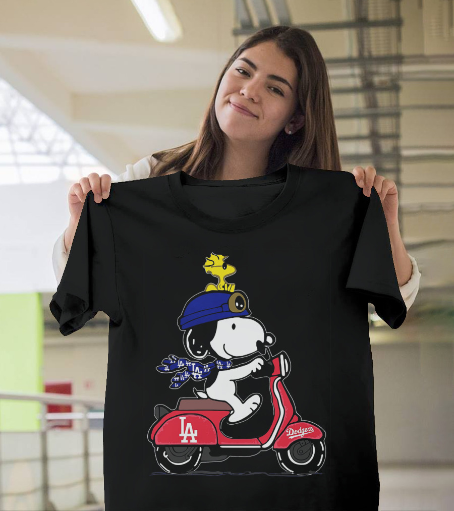 Snoopy Riding Vespa Los Angeles Dodgers Mascot With Woodstock T-Shirt