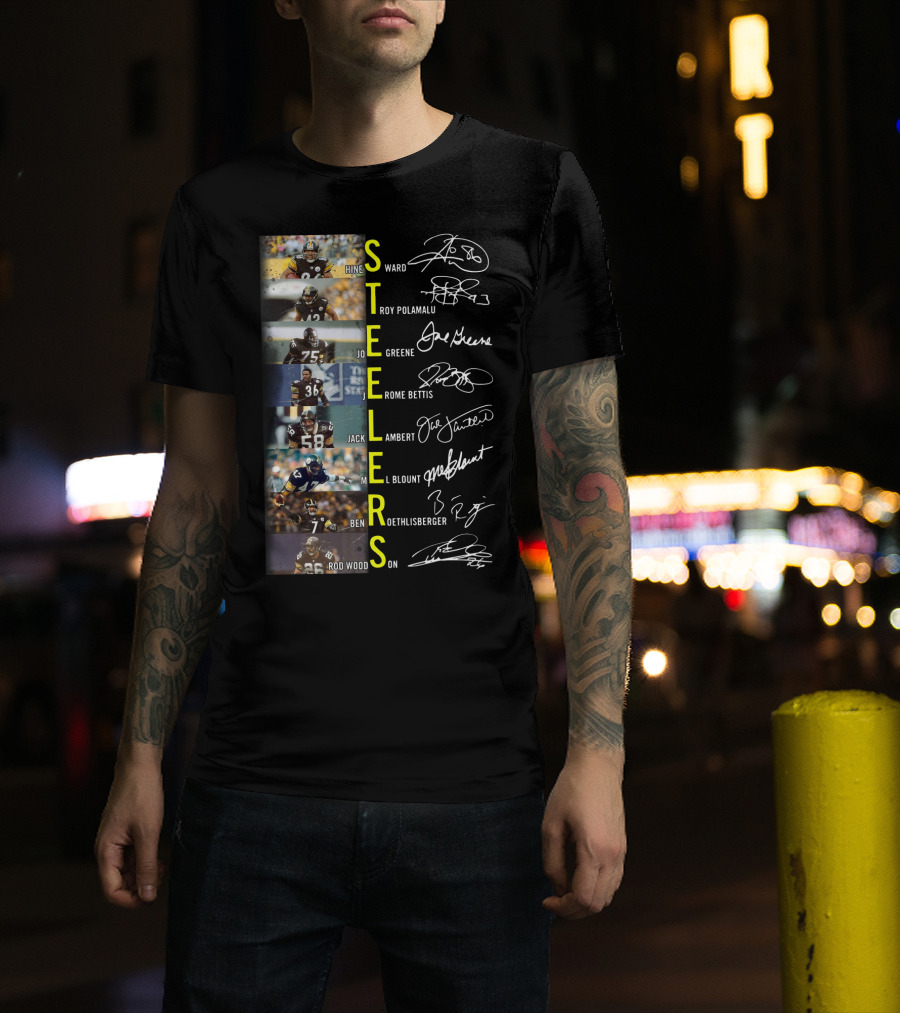 Steelers Hines Ward Troy Polamalu Joe Greene Jerome Bettis Jack Lambert Mel Blount Ben Roethlisberger Rod Woodson T-Shirt
